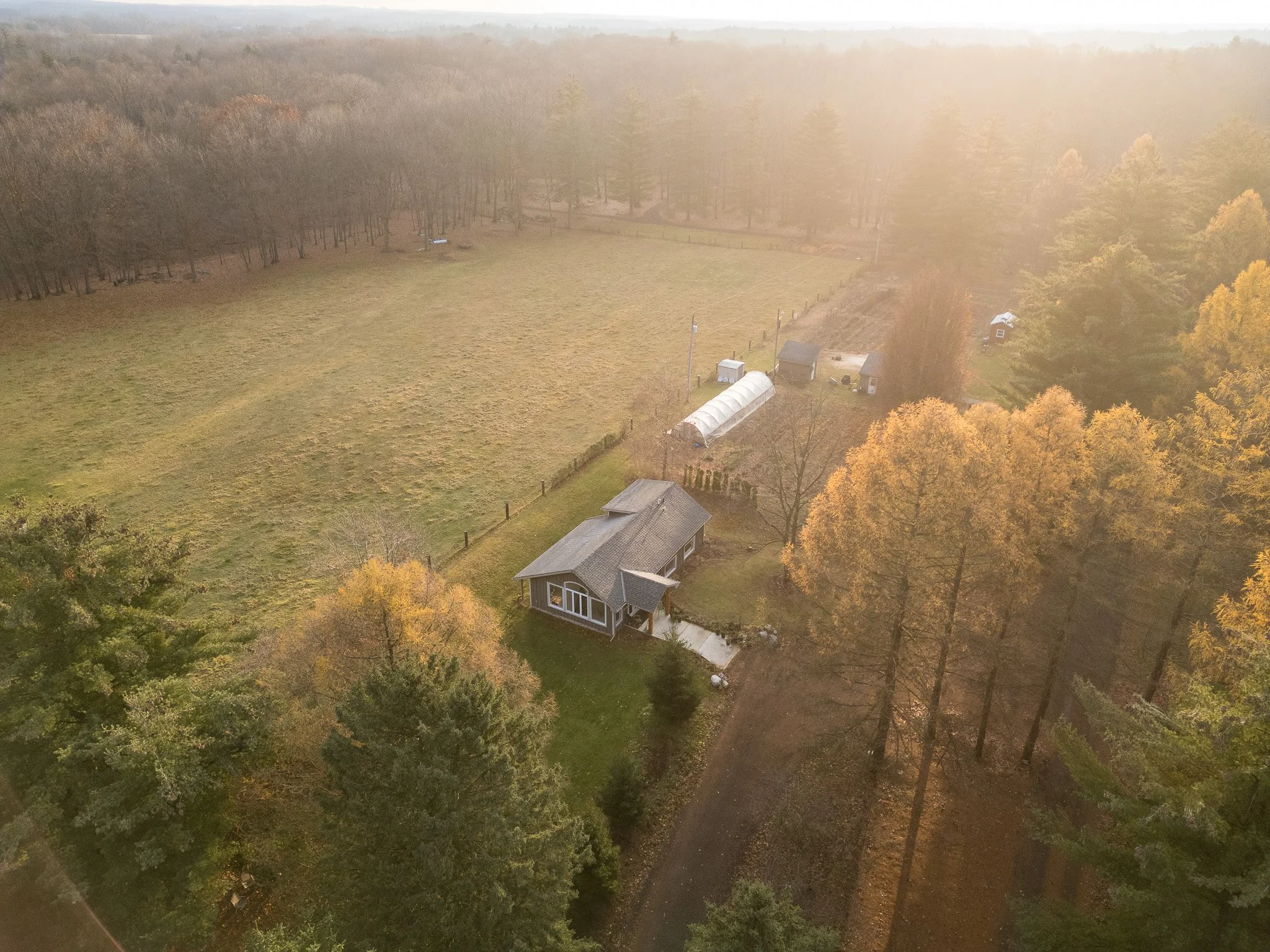 Aerial view of Fernwood Hills — forty private acres of Carolinian forest near London Ontario